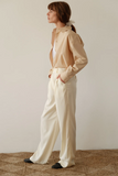 Twill Pleated Pant in Cream