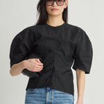 Noor Button Front Top in Black - front