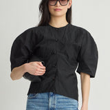 Noor Button Front Top in Black - front