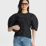 Noor Button Front Top in Black - front