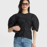Noor Button Front Top in Black - front