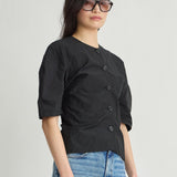 Noor Button Front Top in Black - detail
