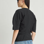 Noor Button Front Top in Black - styled