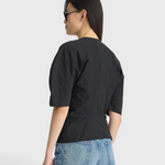 Noor Button Front Top in Black - styled