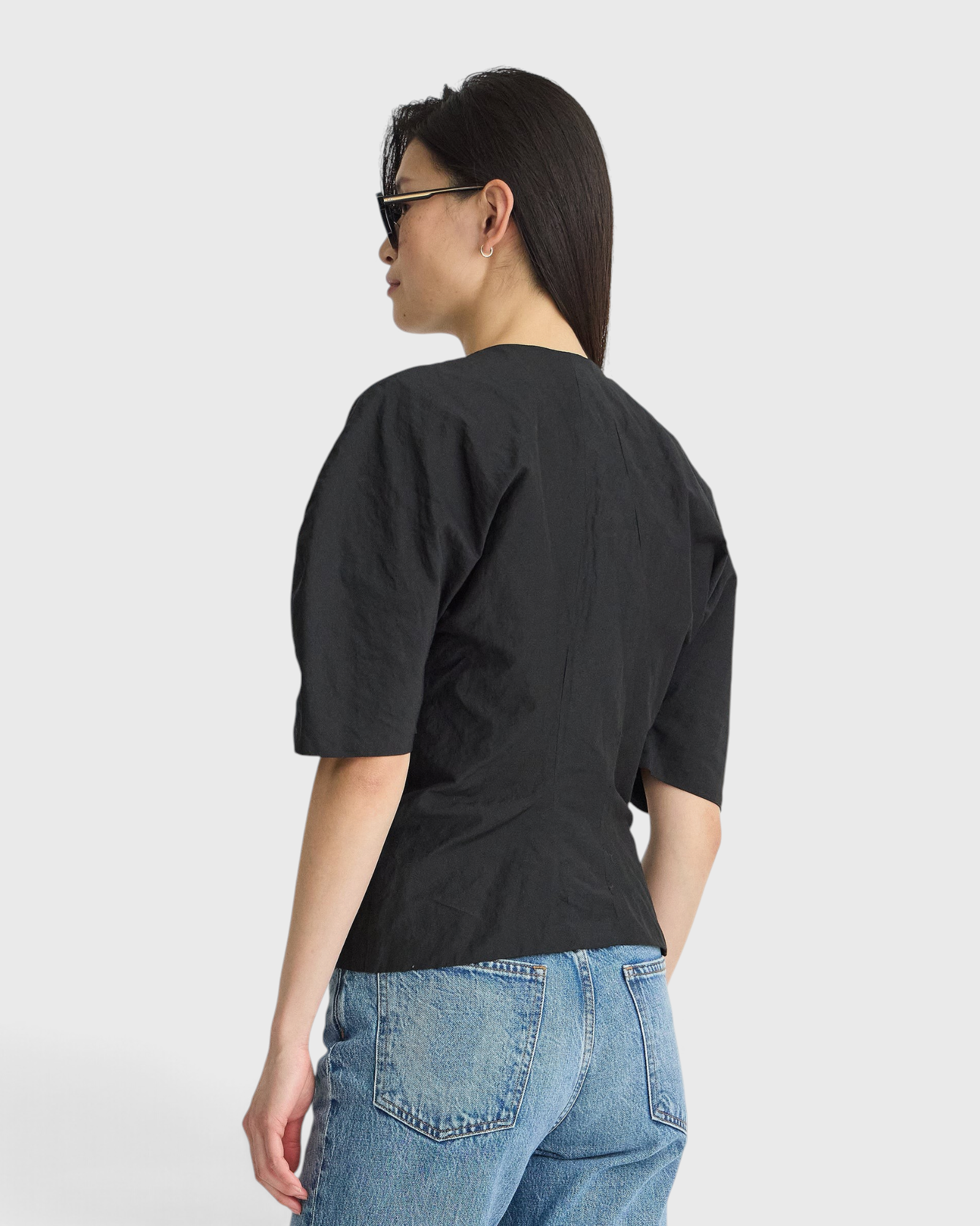 Noor Button Front Top in Black - styled