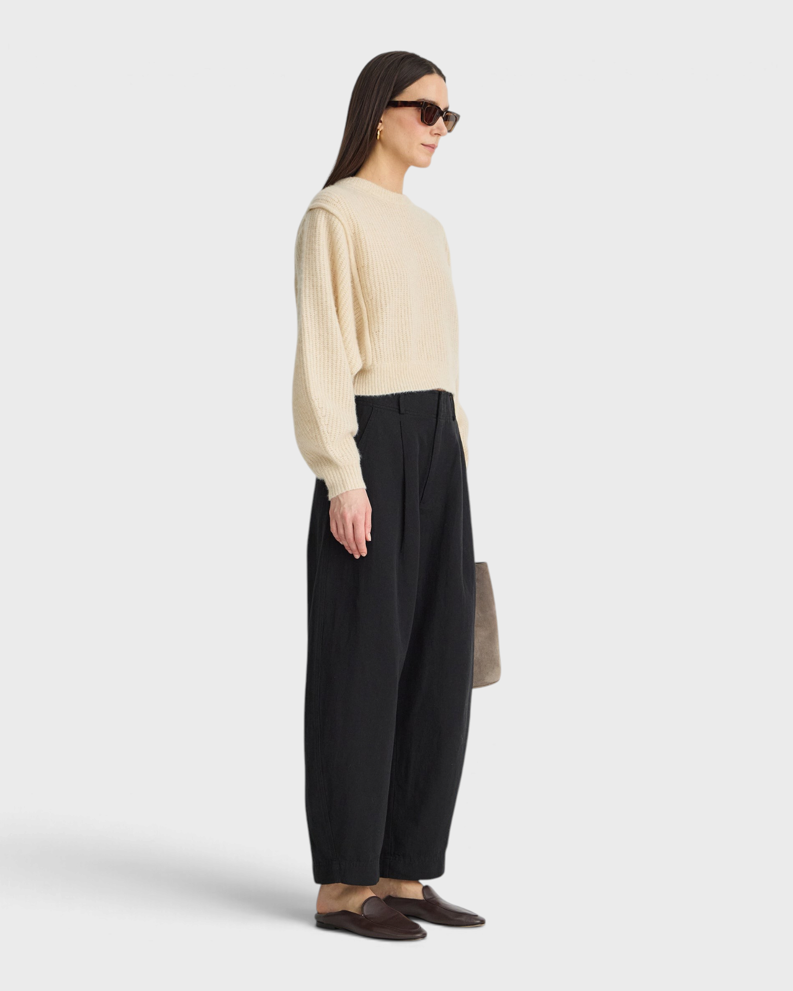 Apiece Apart Bari Crop Trouser in black, back view on model