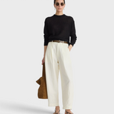 Apiece Apart Bari Crop Trouser in cream, front view on model