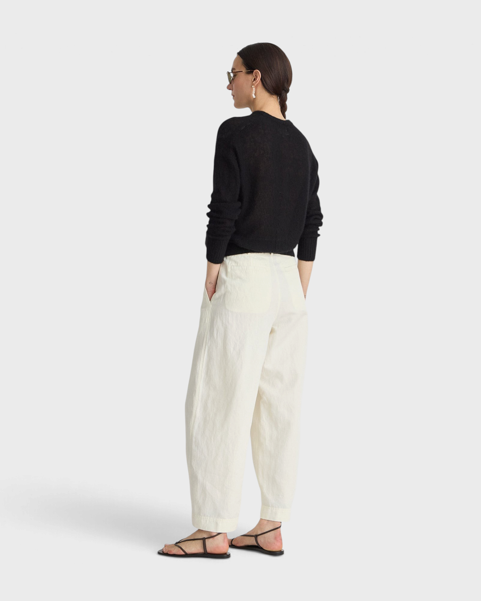 Apiece Apart Bari Crop Trouser in cream, back view on model