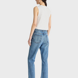 Apiece Apart Rene Kick Flare Jean in Hermosa wash, back view on model