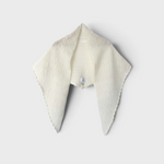 JONES + CO pearl white mohair and wool triangular shawl with delicate pointelle knit patterns and scalloped edges