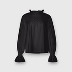 Merlette Majorelle Top in Black - flat product shot showing the full silhouette and bell cuffs