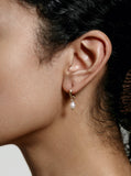 Small Gold Filled Pearl Hoops on ear