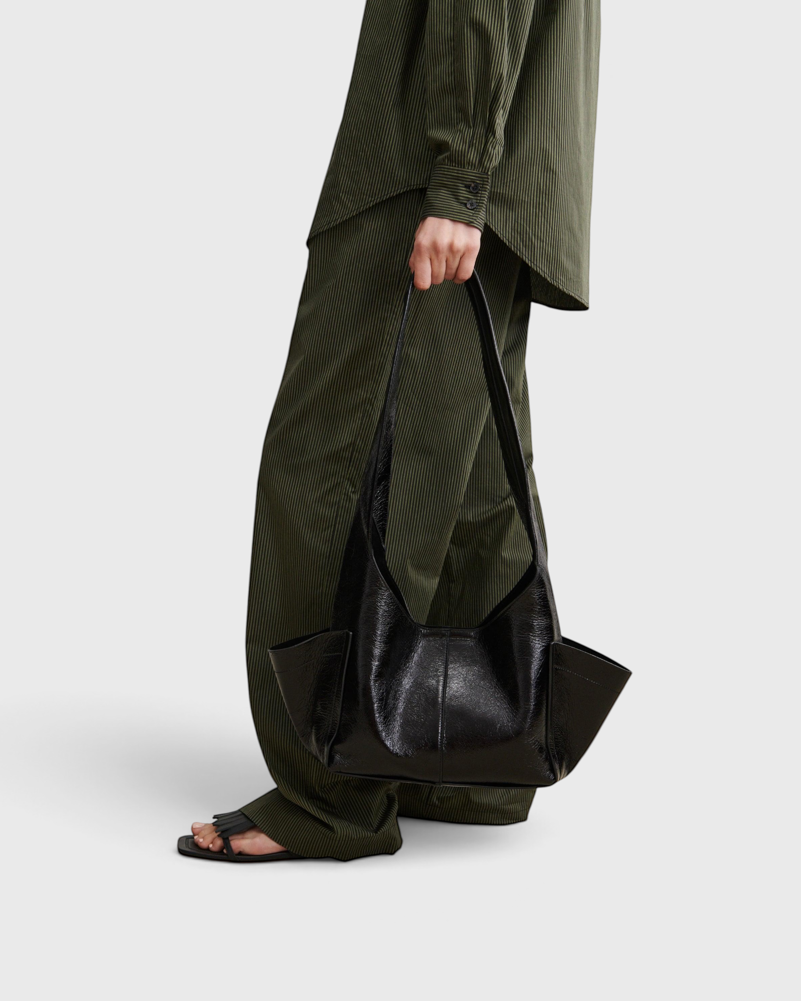 RACHEL COMEY Tool Bag in black leather, back view.