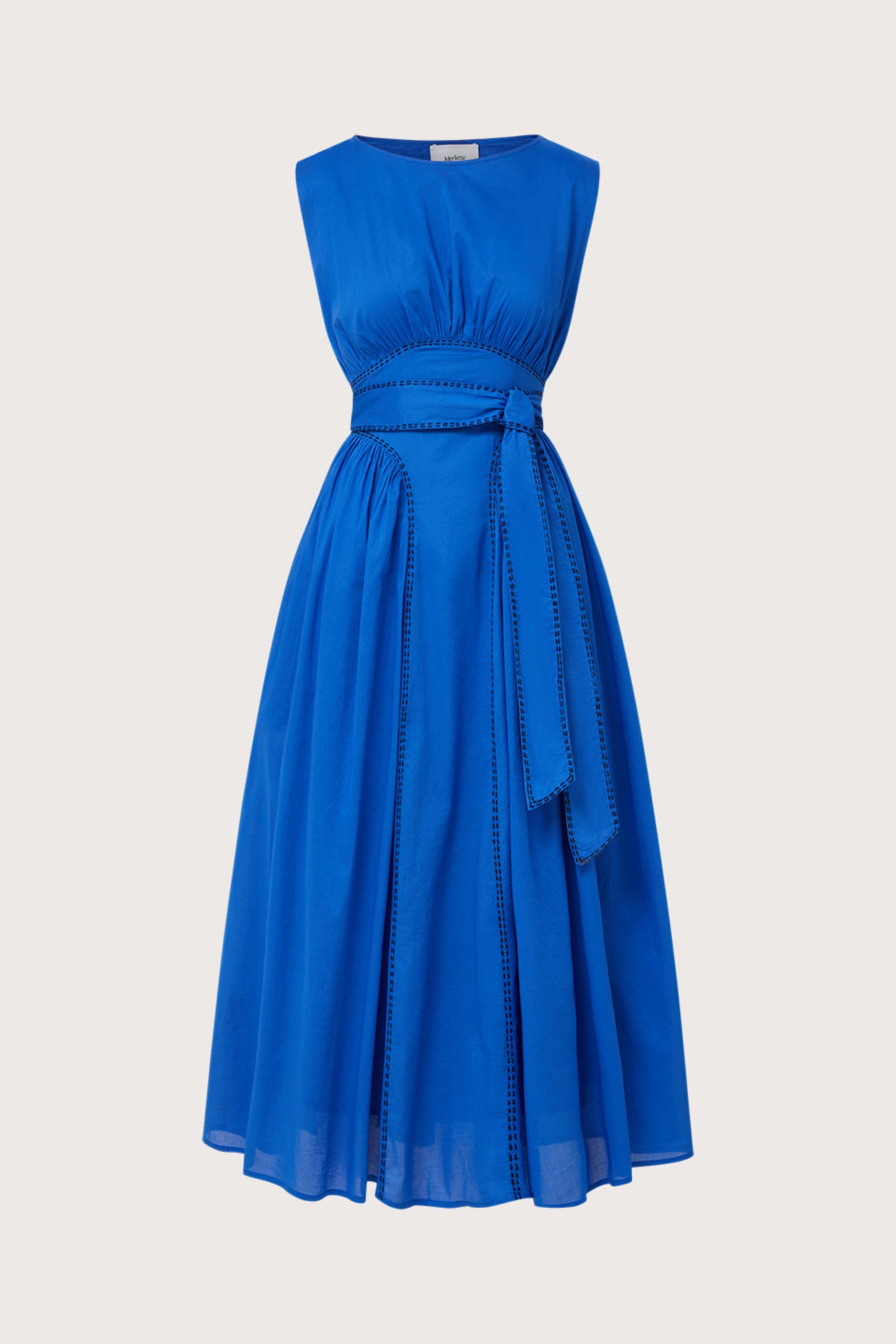 Merlette Verena Dress in Ultramarine — product shot showing the full ankle-length silhouette