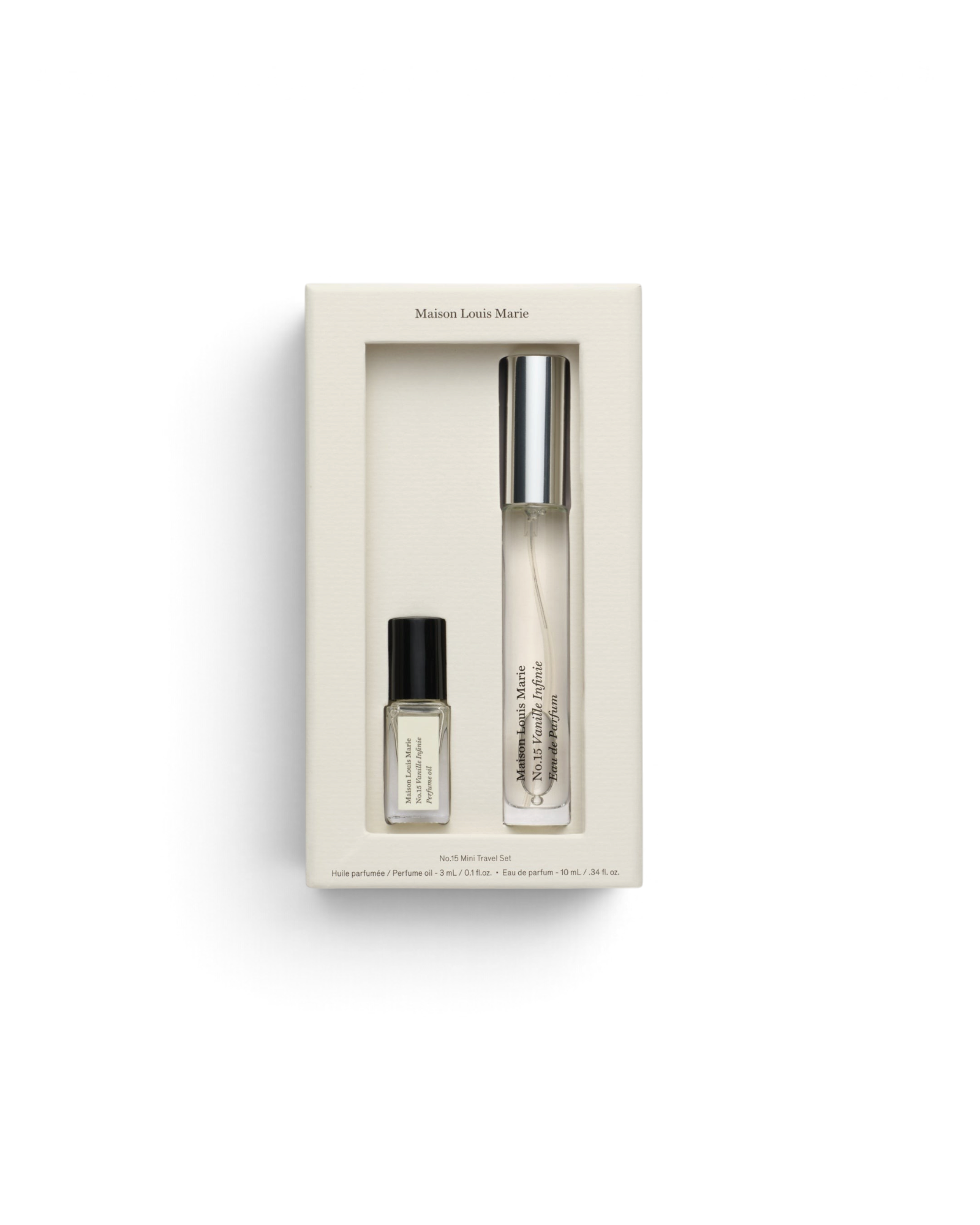 Maison Louis Marie No.15 Vanille Infinie Mini Travel Set — travel spray and oil roller with box