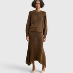 Rachel Comey Lenco Skirt in Brown, front full-length on model with matching knit top