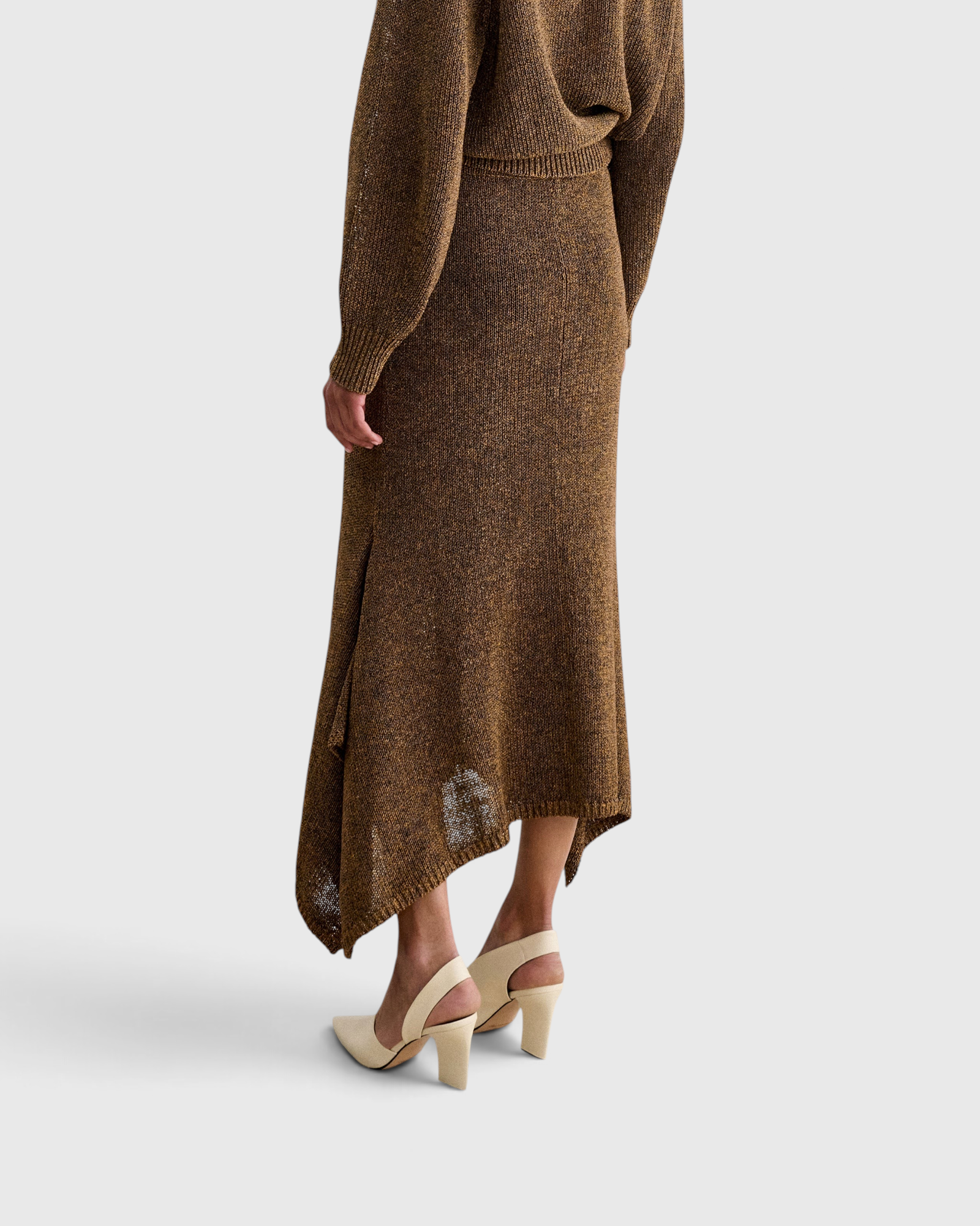 Rachel Comey Lenco Skirt in Brown, back view showing fit and hem drape