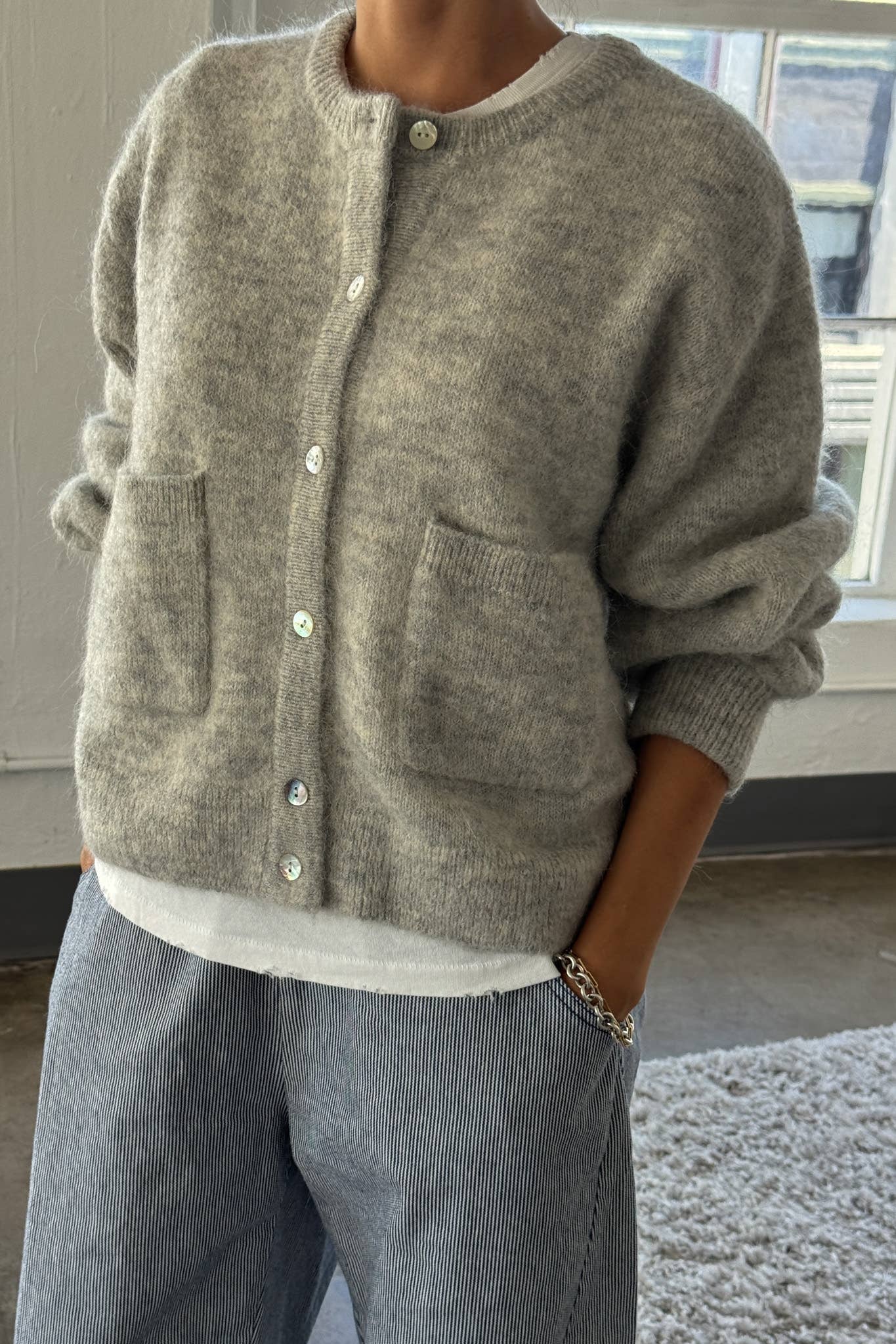 Amélie Alpaca Cardigan - Light Grey