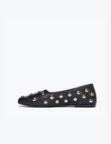 Jessie Ballet Flats - Black Calf with Gold Studs