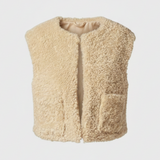 Reversible Fur Short Vest - Oatmeal/Beige