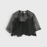 MIRTH Bari Organza Top in Black Waterlily — flat lay