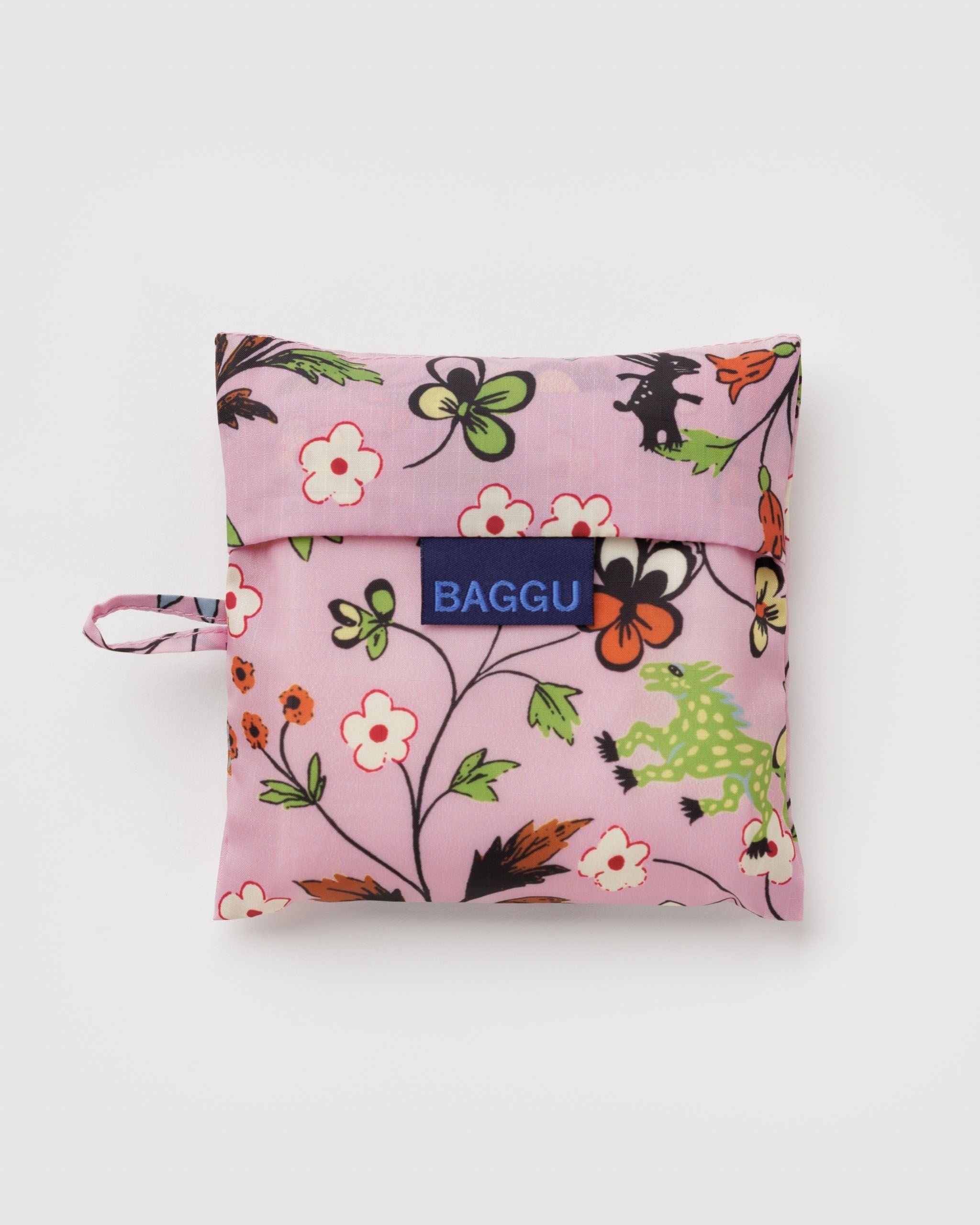 Baggu Standard Baggu in Castle Creatures, folded into its pouch