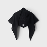 JONES + CO black mohair pointelle shawl with a triangular shape and delicate scalloped edges.