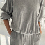Pointelle Core Sweatshirt - Melange Grey