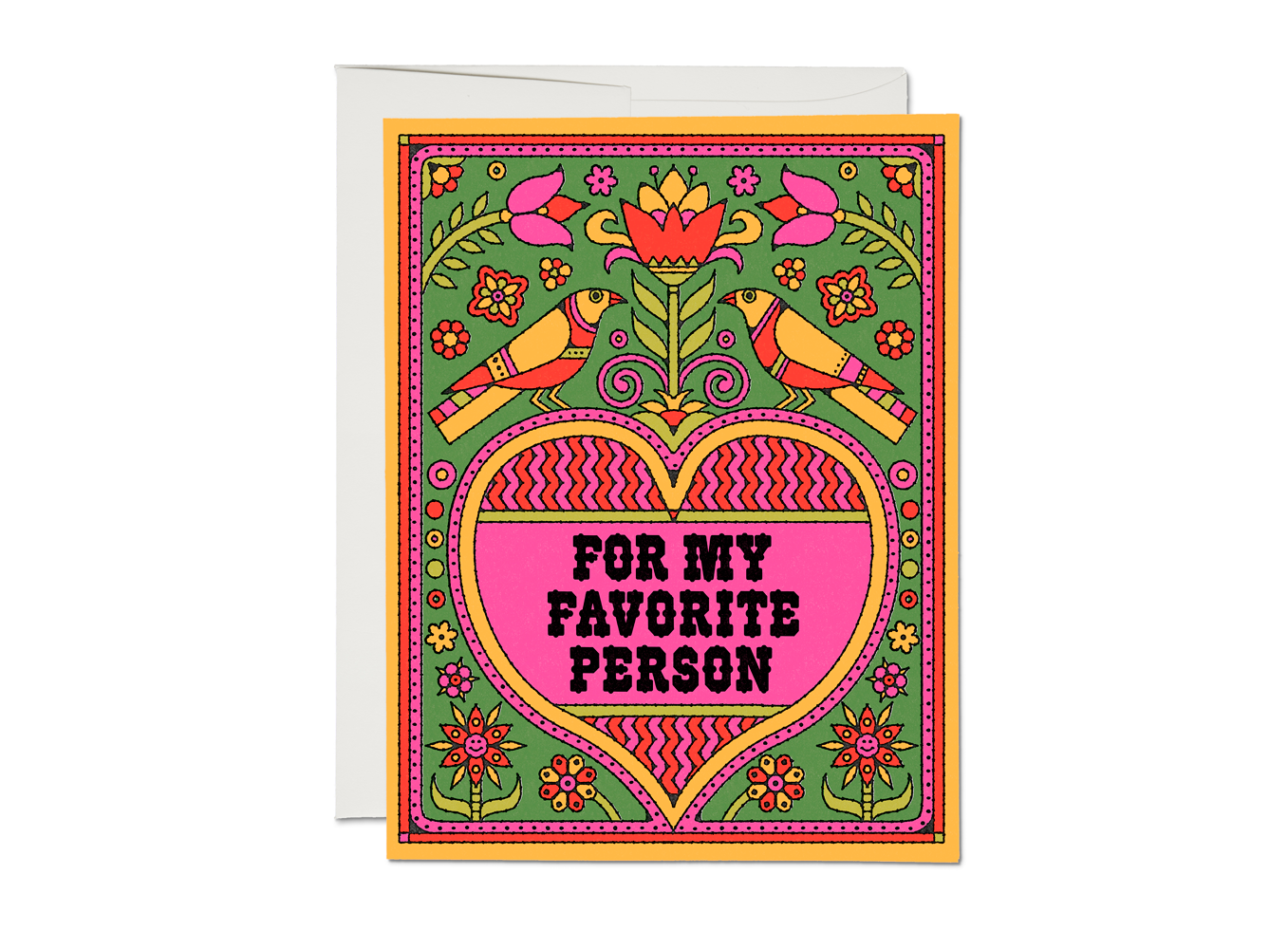 Colorful card with decorative border and text 'For my favorite person' on a white background