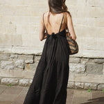 Back of black tiered dress