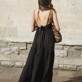 Back of black tiered dress