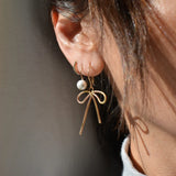 Bow Earrings styled with pearl and hoop