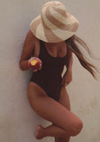 Raffia Sun Hat styled with swimsuit