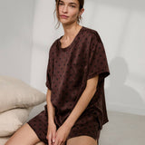 Washable Silk Tee Short Set - Chocolate Ellipsis