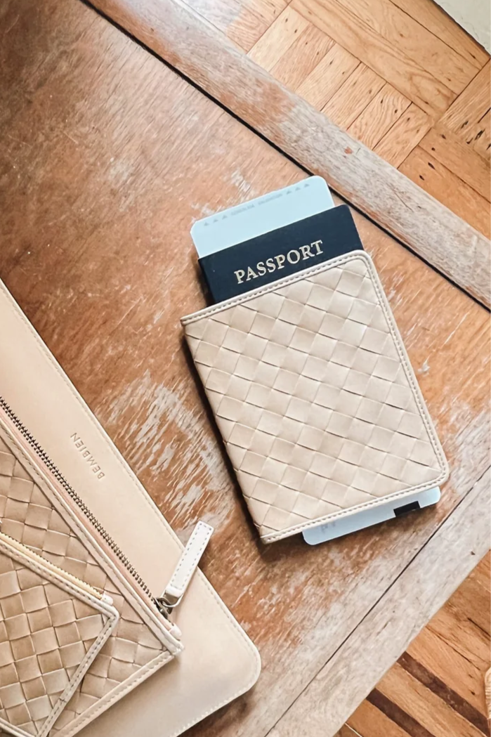 Este Passport Holder - Caramel pictured with other bembien products in caramel