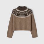 VIR VITA Bruna Fair Isle Sweater in Toasted Walnut, flat lay front view