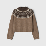 VIR VITA Bruna Fair Isle Sweater in Toasted Walnut, flat lay front view