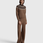 VIR VITA Bruna Fair Isle Sweater in Toasted Walnut on model, full-length front view with the matching Magda Cashmere Pant