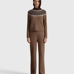 VIR VITA Bruna Fair Isle Sweater and Magda Cashmere Pant in Toasted Walnut, full-length front view