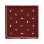 Red silk scarf with white and black geometric pattern