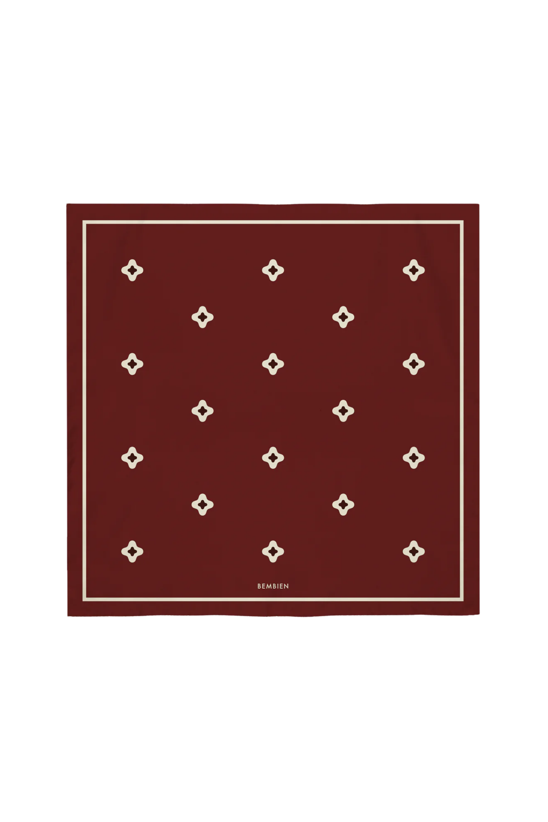 Red silk scarf with white and black geometric pattern