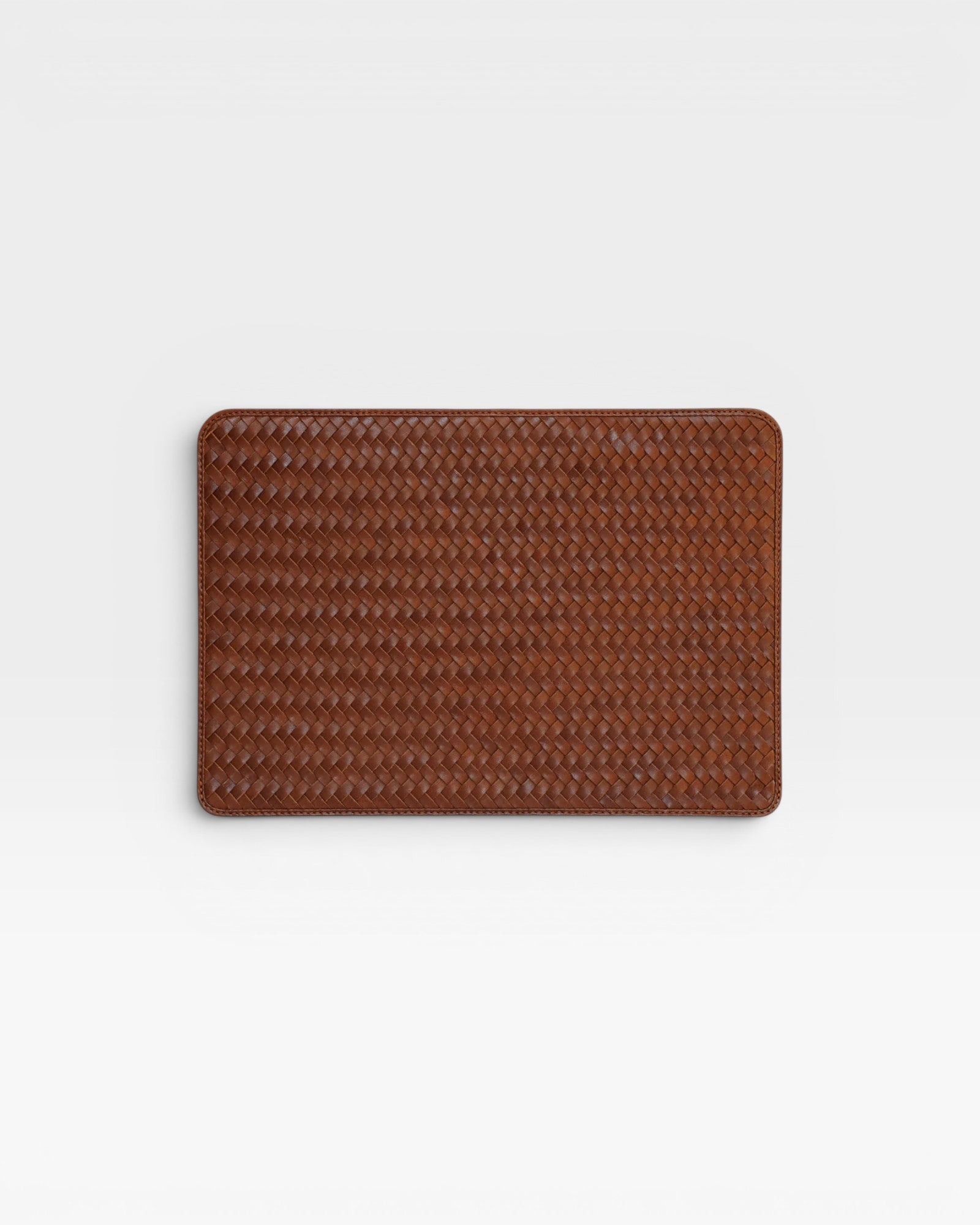Brown textured rectangular laptop sleeve on a white background