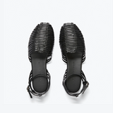 Blake Caged Woven Flat - Black Calf