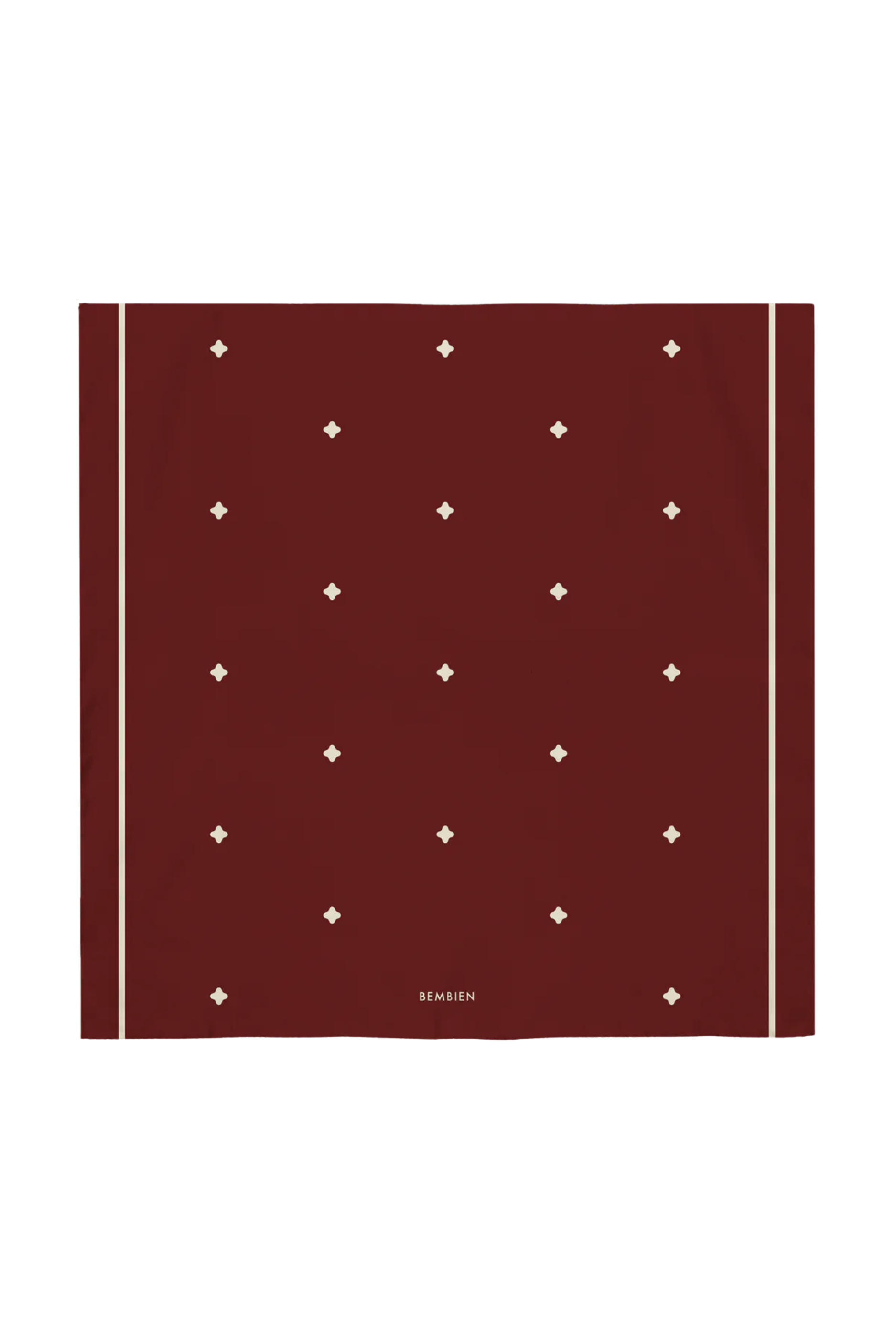 Burgundy scarf with white diamond pattern on a white background