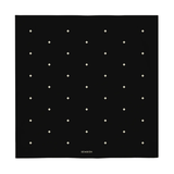 Black square scarf with white polka dots on a white background