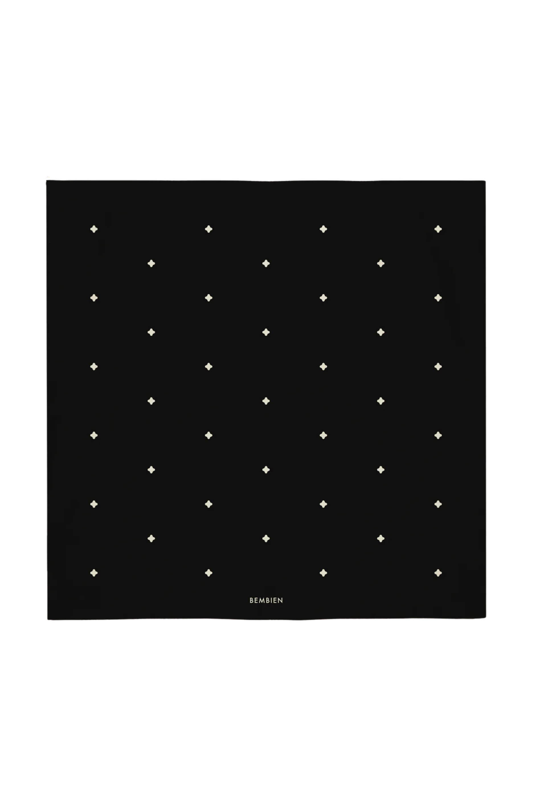 Black square scarf with white polka dots on a white background