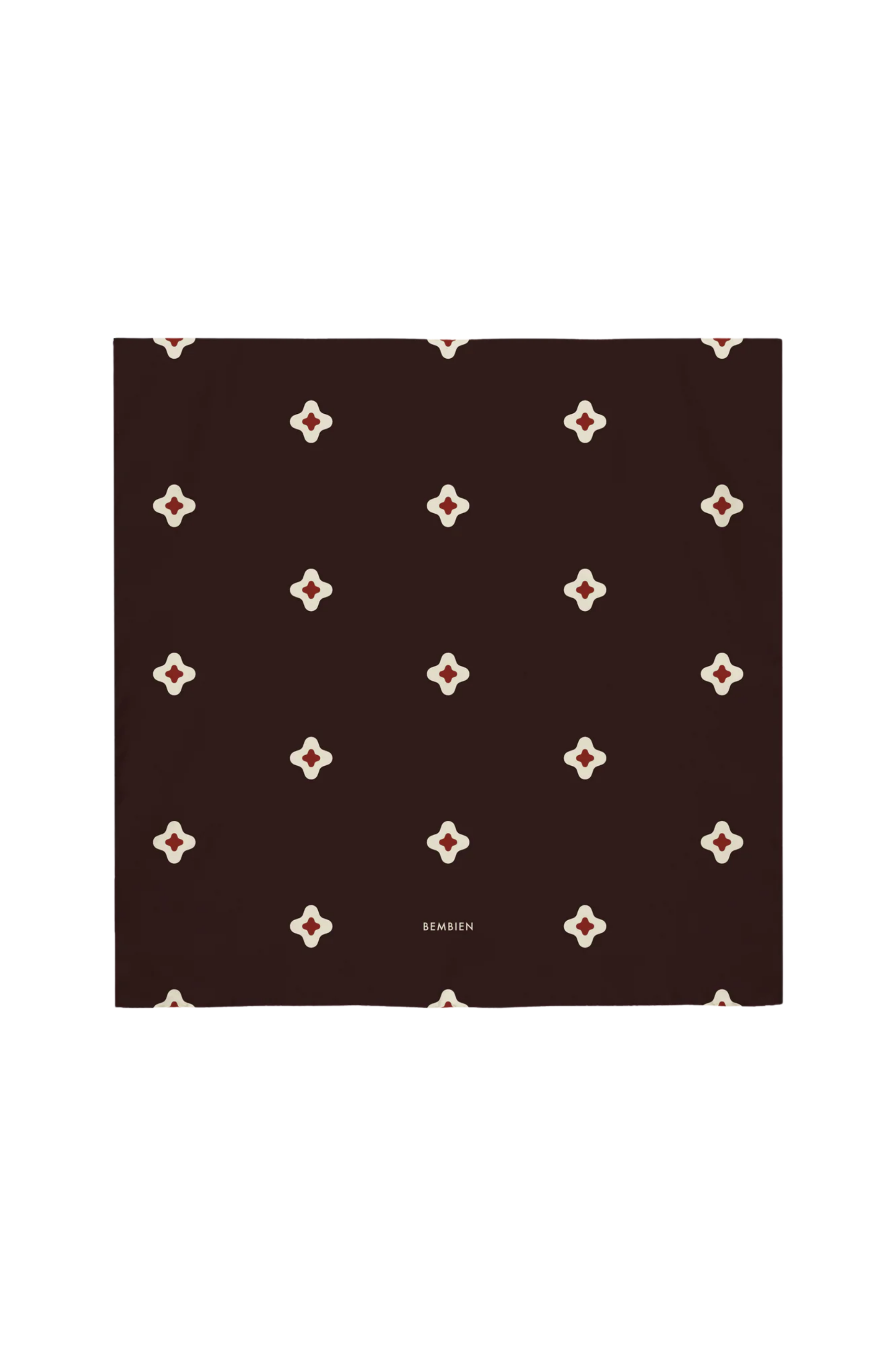 Brown square with white and red geometric pattern on a white background