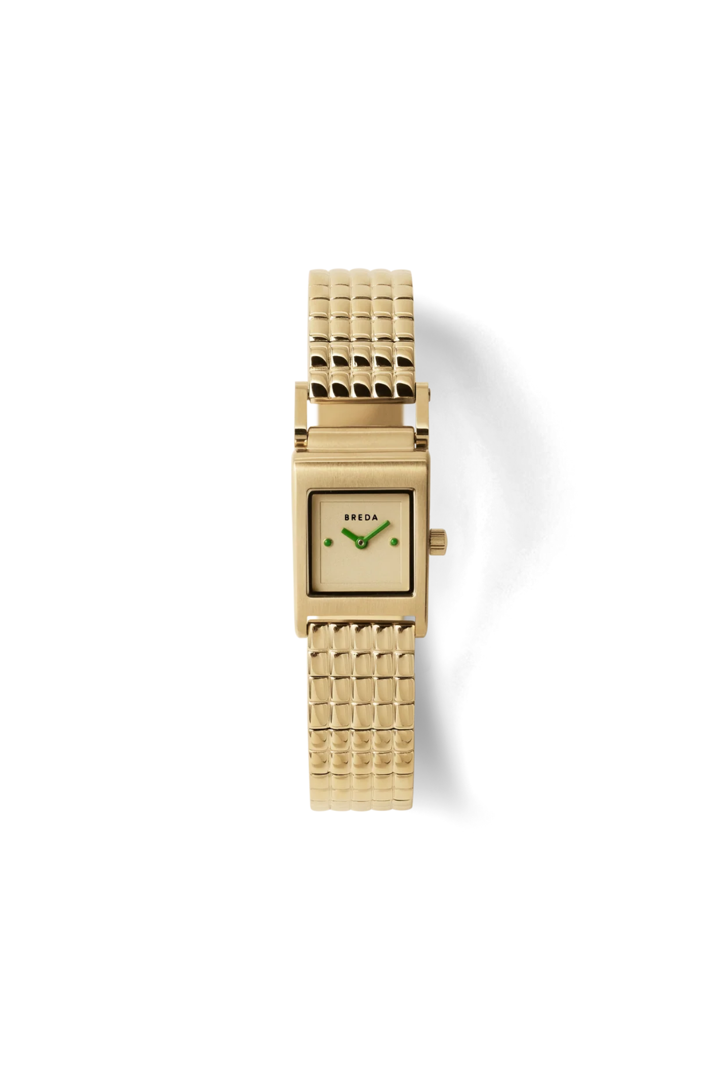 Gold watch with a grid pattern on a white background