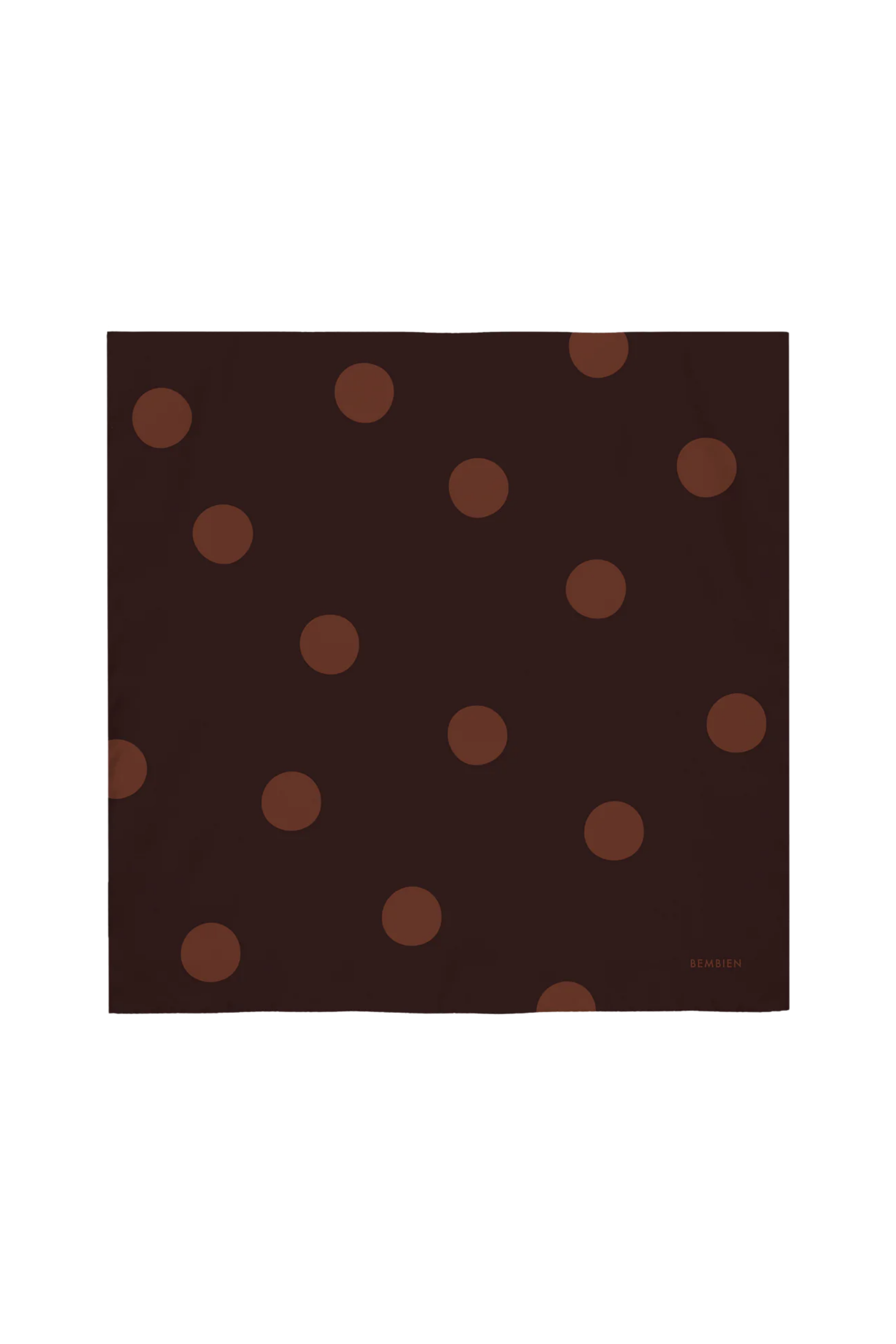 Brown fabric square with lighter brown polka dots on a white background