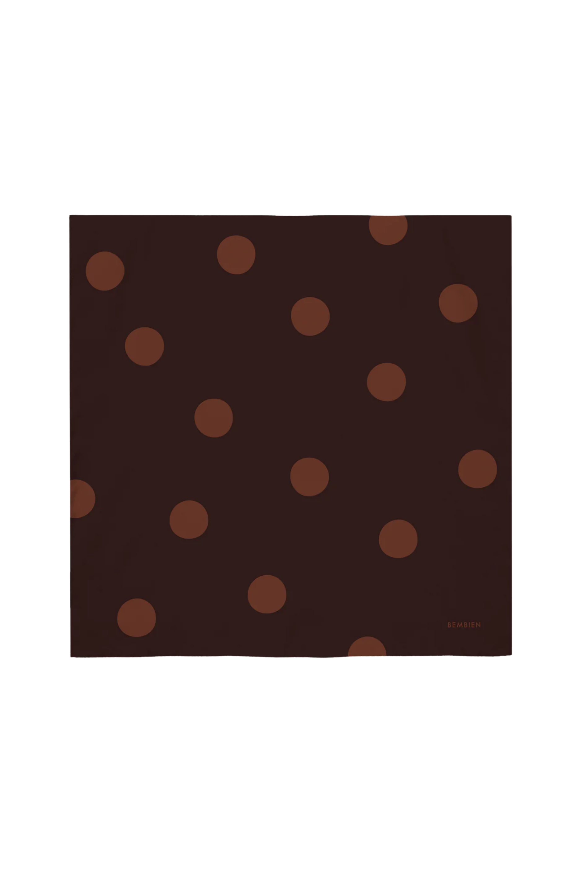 Brown fabric square with lighter brown polka dots on a white background